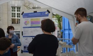 Persons looking at poster